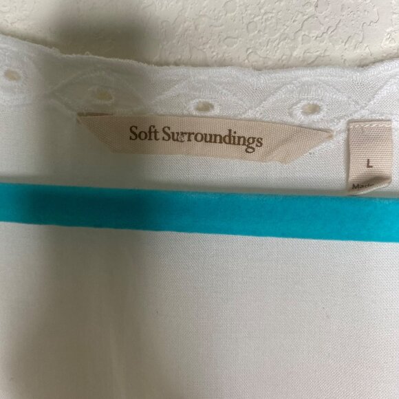 Soft Surroundings Babydoll Blouse Womens Size L White Embroidered Flowy Coastal - Picture 2 of 11